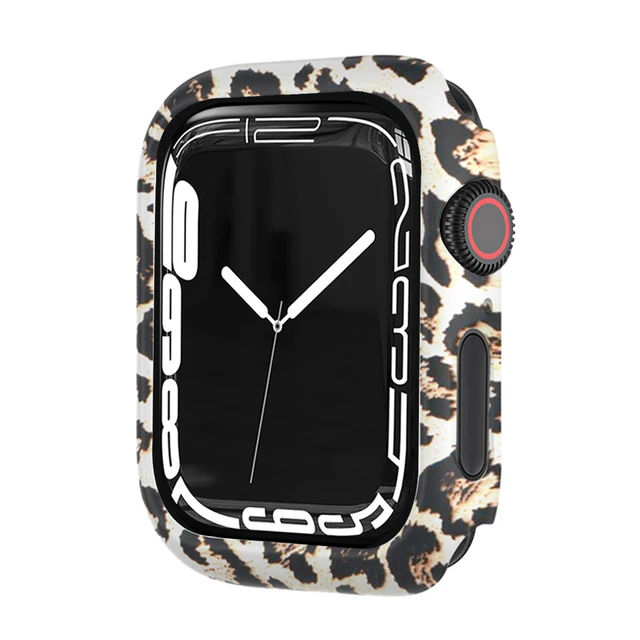 Protective Cover for Apple Watch 7 321 41mm 45mm 42mm 38mm Hard PC Bumper Matte Case Frame Compatible iWatch Se 654 44mm 40mm Yellow Leopard
