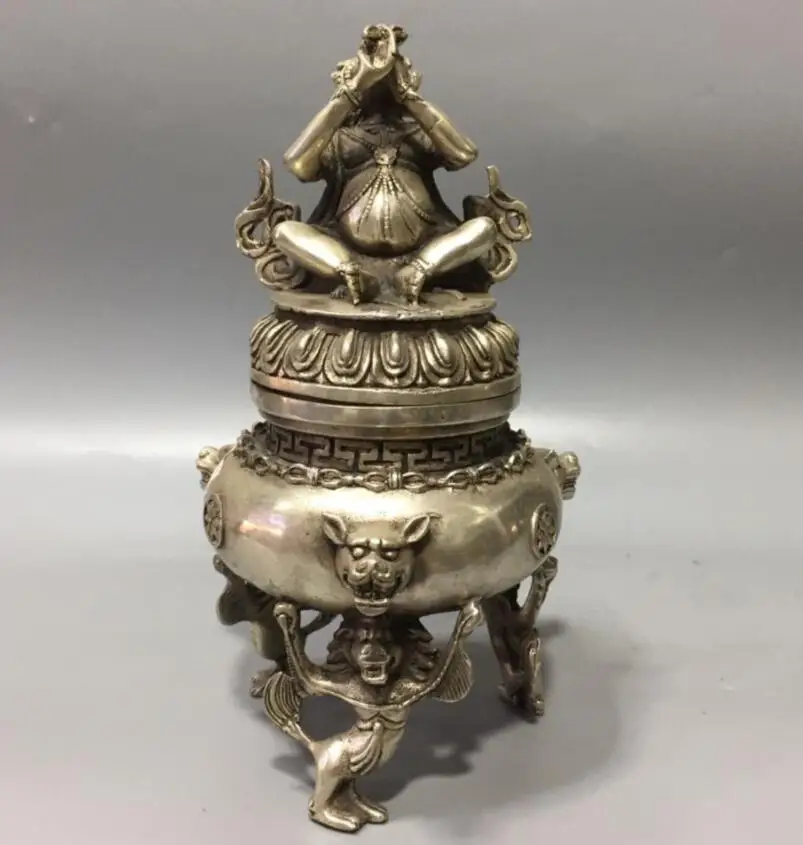 

China White copper King kong Buddha incense furnace crafts statue