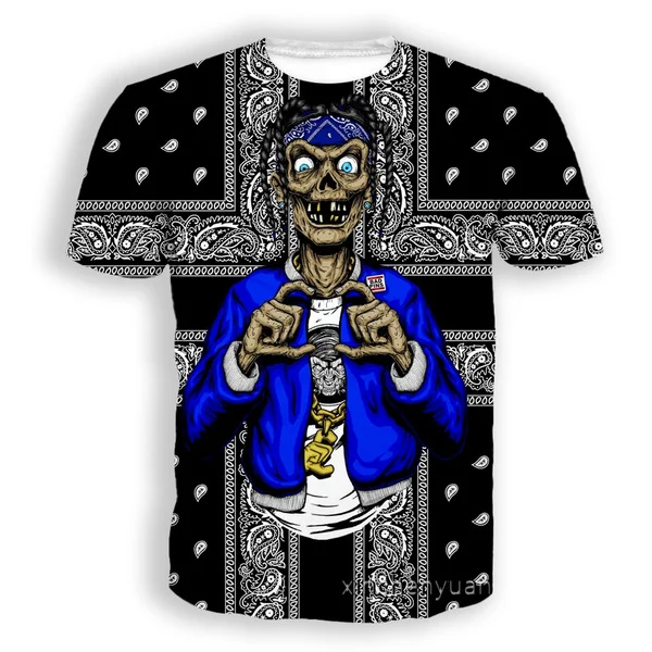 

New 3D Printing Blood Gang Bandana Fashion Men Women Hip HopT-shirt Plus Size S-7XL harajuku graphic t shirts
