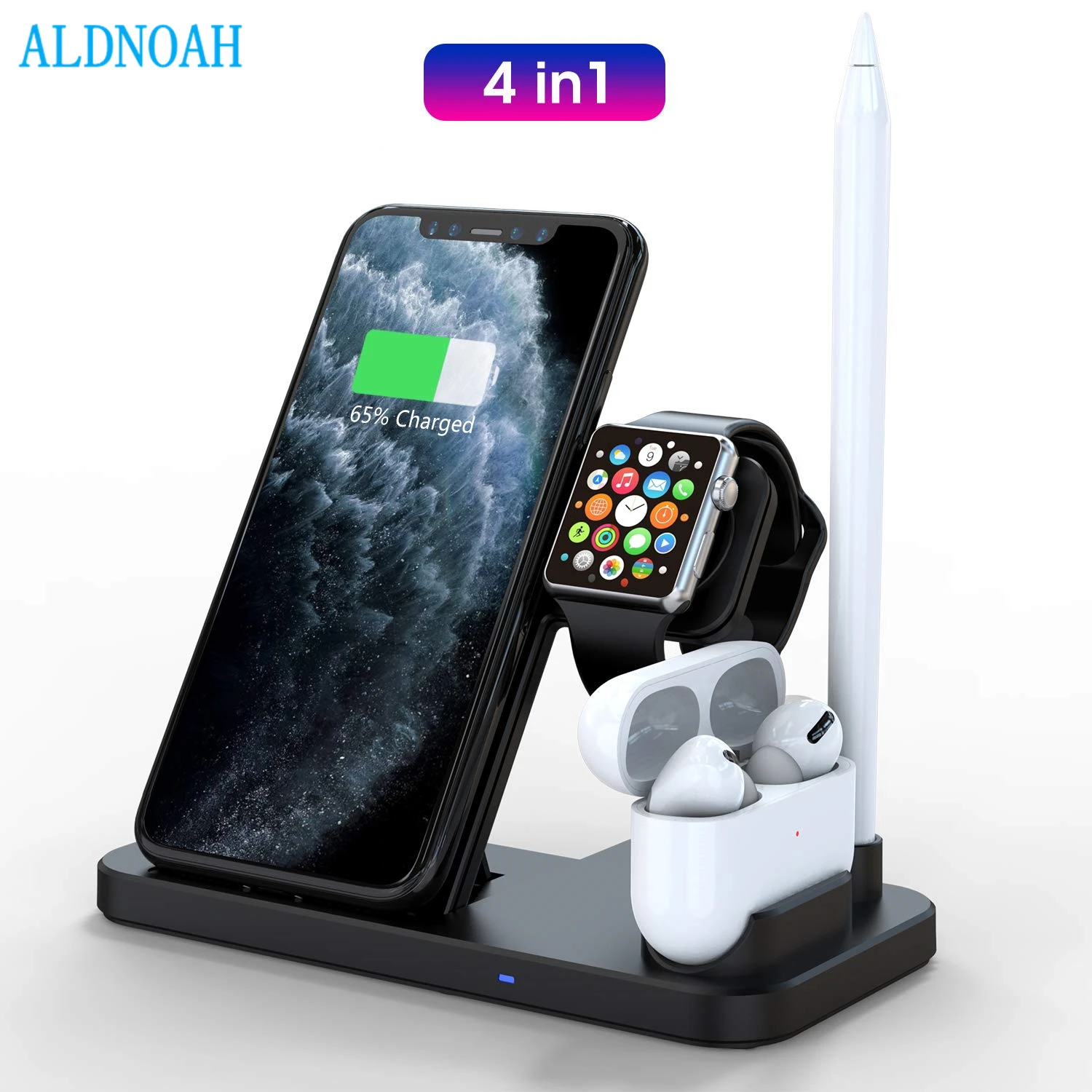 Wireless Charging Station 4 in 1 Dock Compatible with Apple iWatch Series SE 6 5AirPods and Pencil Fast Charger For iPhone 12 11