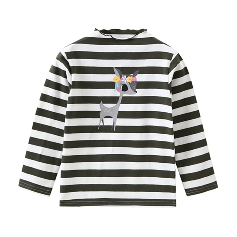 Autumn Long Sleeve Kids girls Clothes Baby striped T-shirt Casual cute elk print Children\\\'s Sweatshirt 2-8 Years cute - Цвет: DG