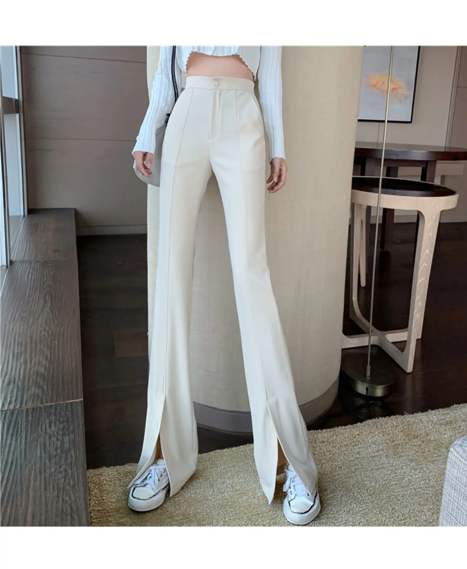 High Waist Pants Women Trousers Casual Office Lady Front Slit Elastic Waist Pencil Trousers Sexy Ladies Skinny Pants Workwear champion sweatpants