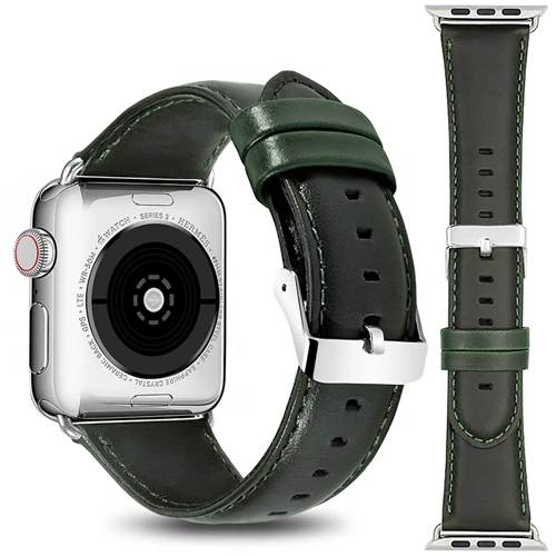 Ремешок для apple watch band 44 мм 40 мм масляный воск винтажный кожаный iwatch ремешок 42 мм 38 мм браслет ремешок для apple watch 5 4 3 2 1 - Цвет ремешка: Silver buckle