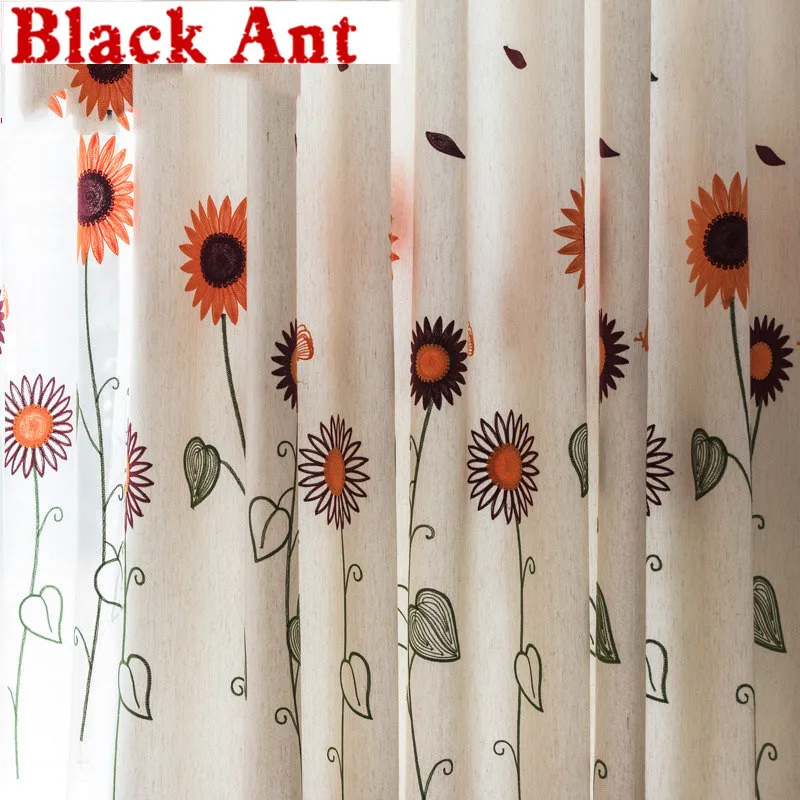 Затемняющие шторы с подсолнухами для детской комнаты льняная прозрачная ткань