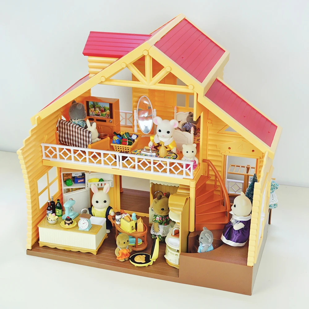 Dollhouse Furniture Kit Pretend Play House Toys DIY Country House Forest Lodge Villa Collocation Animal Family Toy For Girl Gift 2