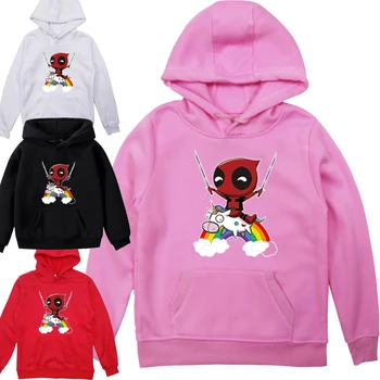 

Kids Boys Girls Deadpool Pullover Velvet Hoodies Wade Winston Wilson Hooded Sportswear Tops for Children Surprise Christmas Gift