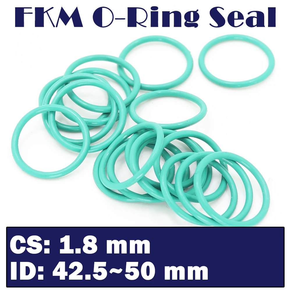 

CS1.8mm FKM Rubber Ring ID 42.5/43.7/44/45/46.2/47/47.5/48.7/50*1.8 mm 50PCS O-Ring Fluorine Gasket Oil seal Green ORing