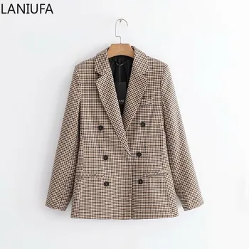 

Vintage Single Breasted Plaid Women Blazer Pockets Jackets Women Retro Suits Coat Feminino blazers Outerwear high quality Y853