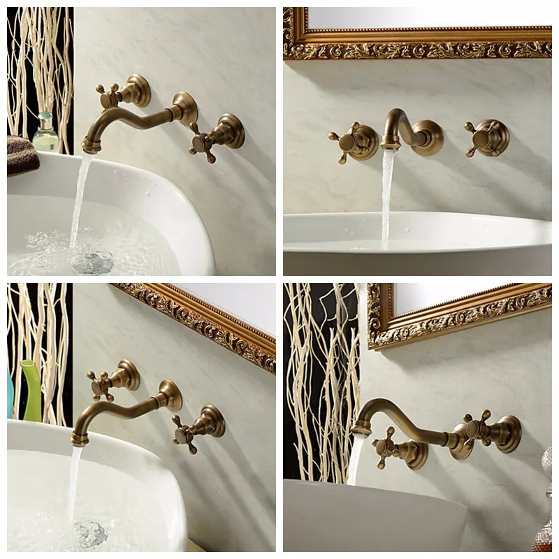 Vidric настенный кран для раковины для ванной комнаты, смеситель для воды, кран для горячей и холодной воды, настенный кран с двойной ручкой, широко распространенные смесители EL098