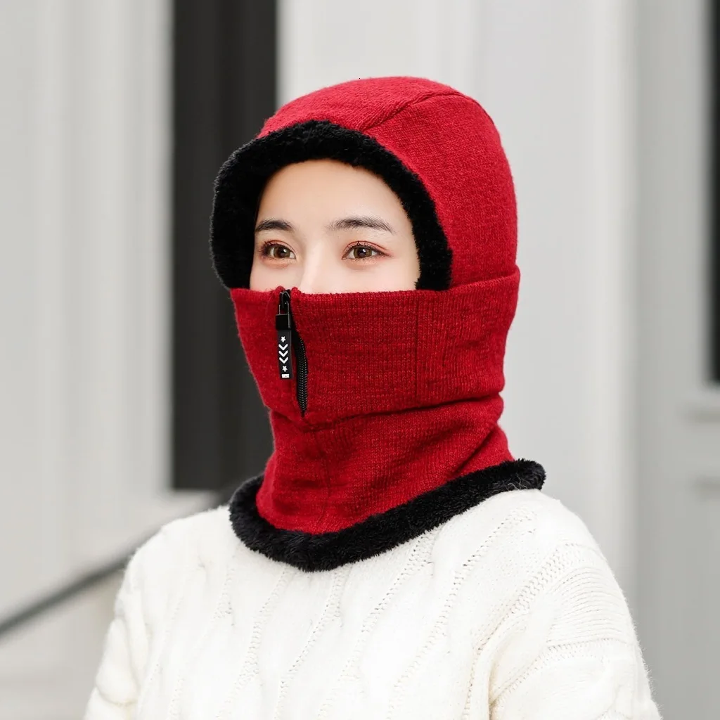 Skullies Beanies женская вязаная шапка шарф женские зимние шапки для женщин капот однотонная Балаклава маска Feminino Beanie Hat cap - Цвет: 05