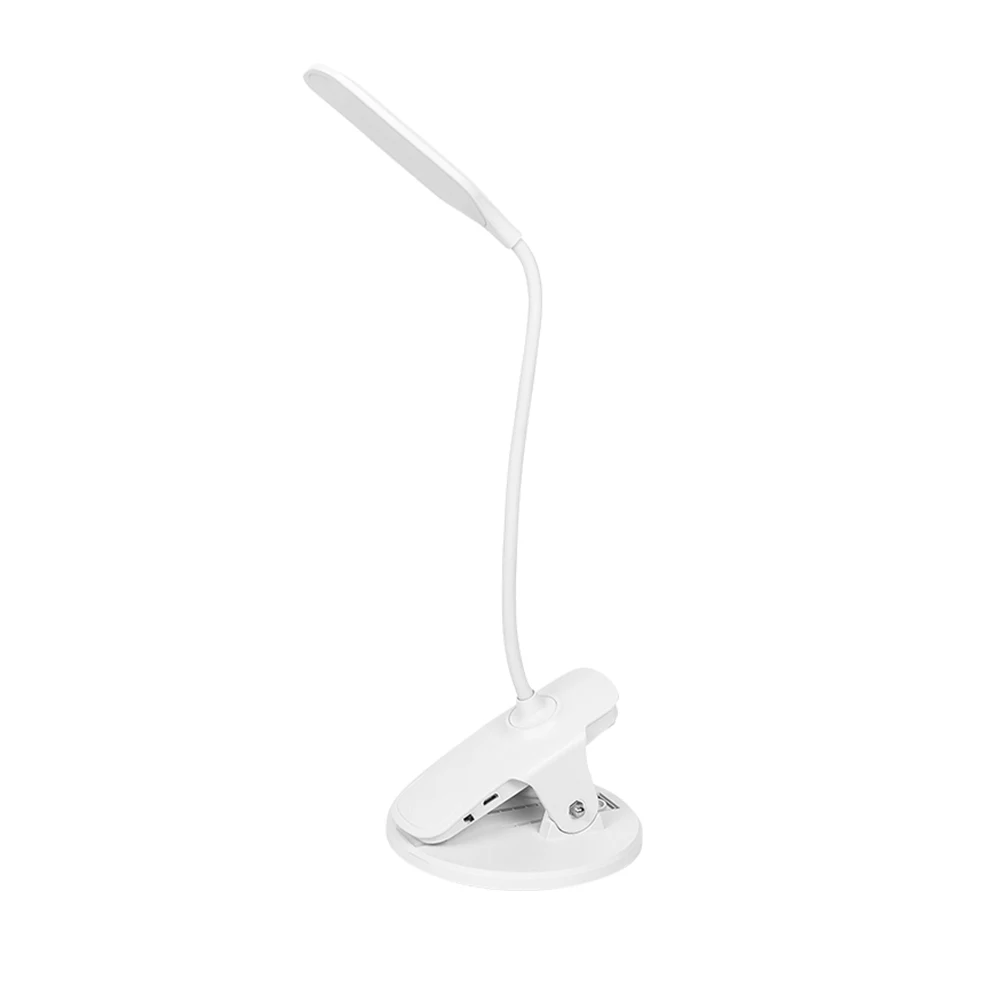 Светодиодный настольный светильник с зажимом, заряжаемый от USB, вращающийся на 360 градусов, защита глаз, сенсорный выключатель, Настольный светильник для комнаты, офиса - Цвет корпуса: white