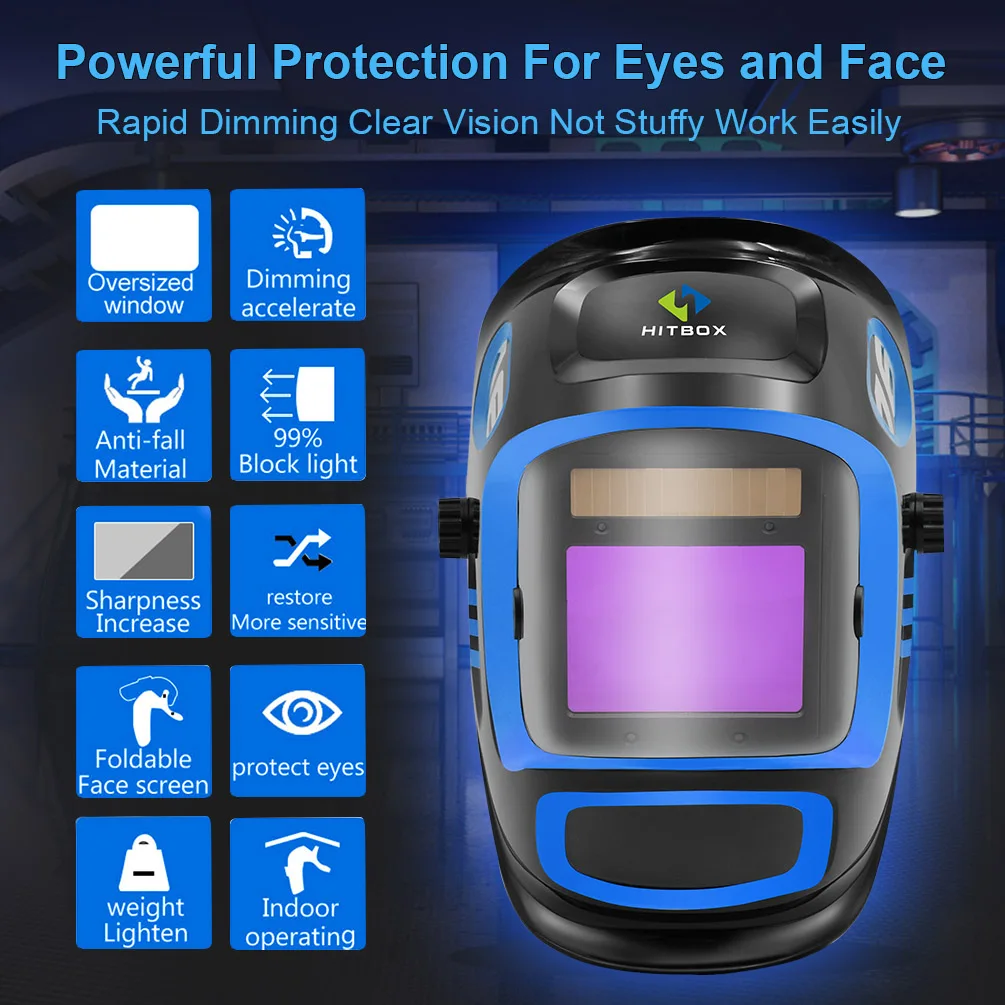 US $94.89 HITBOX Welding Helmet Large Viewing 394X366 True Color Welding Mask Auto Darkening Welder Mask for ARC TIG MIG Weld Grinding