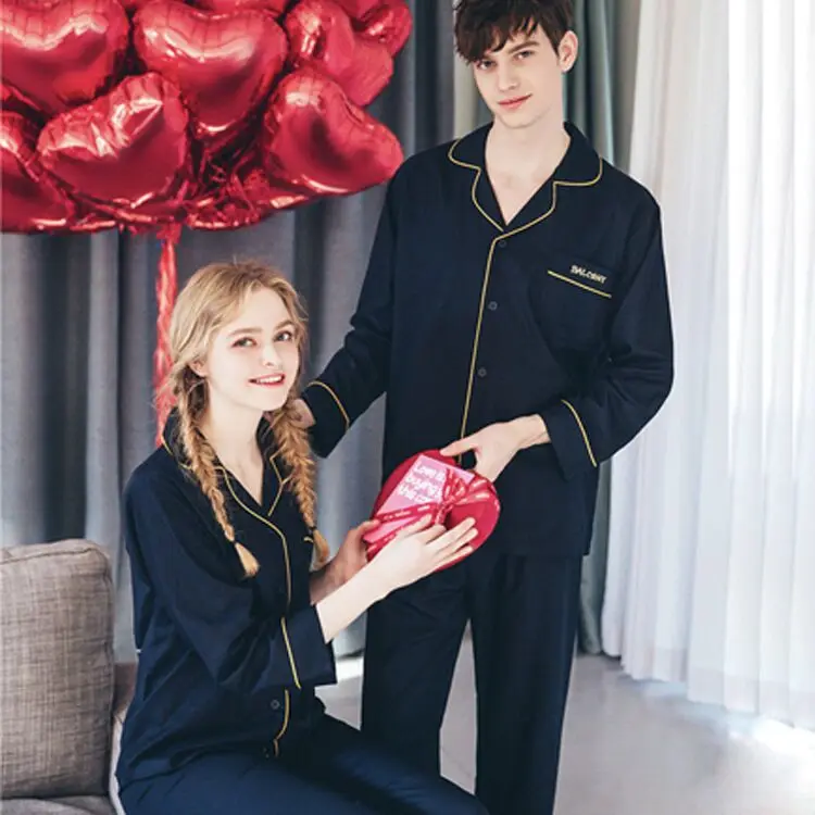 

305 # Yellow Edge Lettered Cardigan Hxy Couples Long Sleeve Pajamas Homewear Set Series