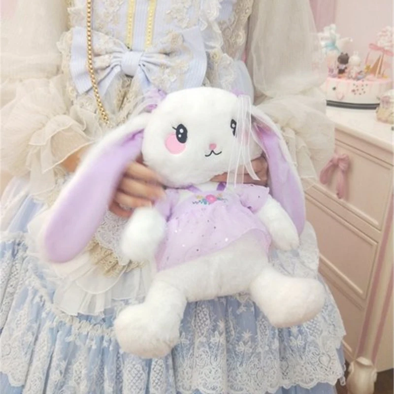 Cute Lolita Rabbit Plush Backpack Messenger Bag Halloween Unicorn Smile Rabbit Soft Stuffed Dolls Kids Girls Shoulder Bag Crossbody Bag (2)