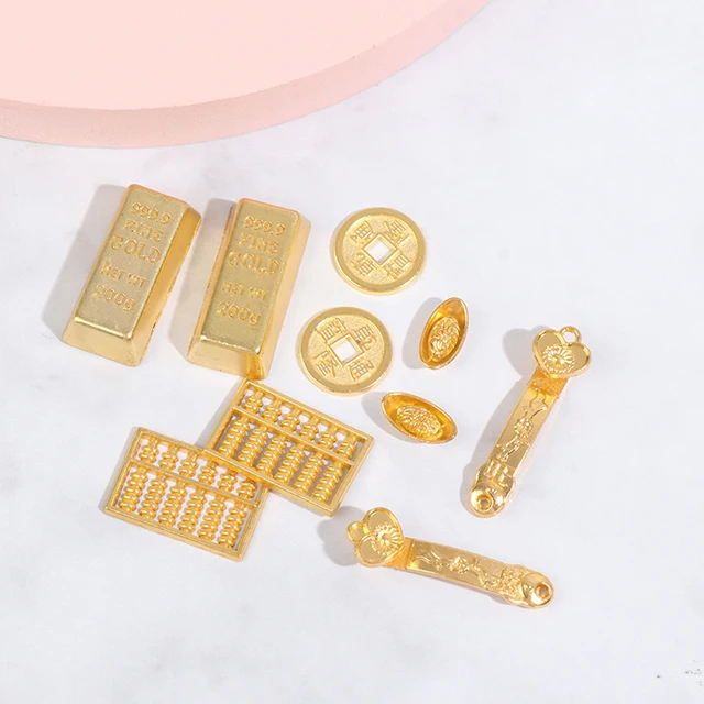 5pcs/10Pcs 1:12 Dollhouse Miniature Golden Brick Mini Copper Cash Gold ingot Gold abacusDolls House Accessories For kids gift 4