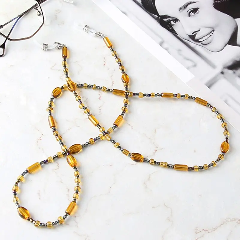 Retro Anti-slip Chain for Reading Glasses Resin Glass Beaded Sunglasses Cord Holder Men Women Eyeglass Chain Lanyard Necklace