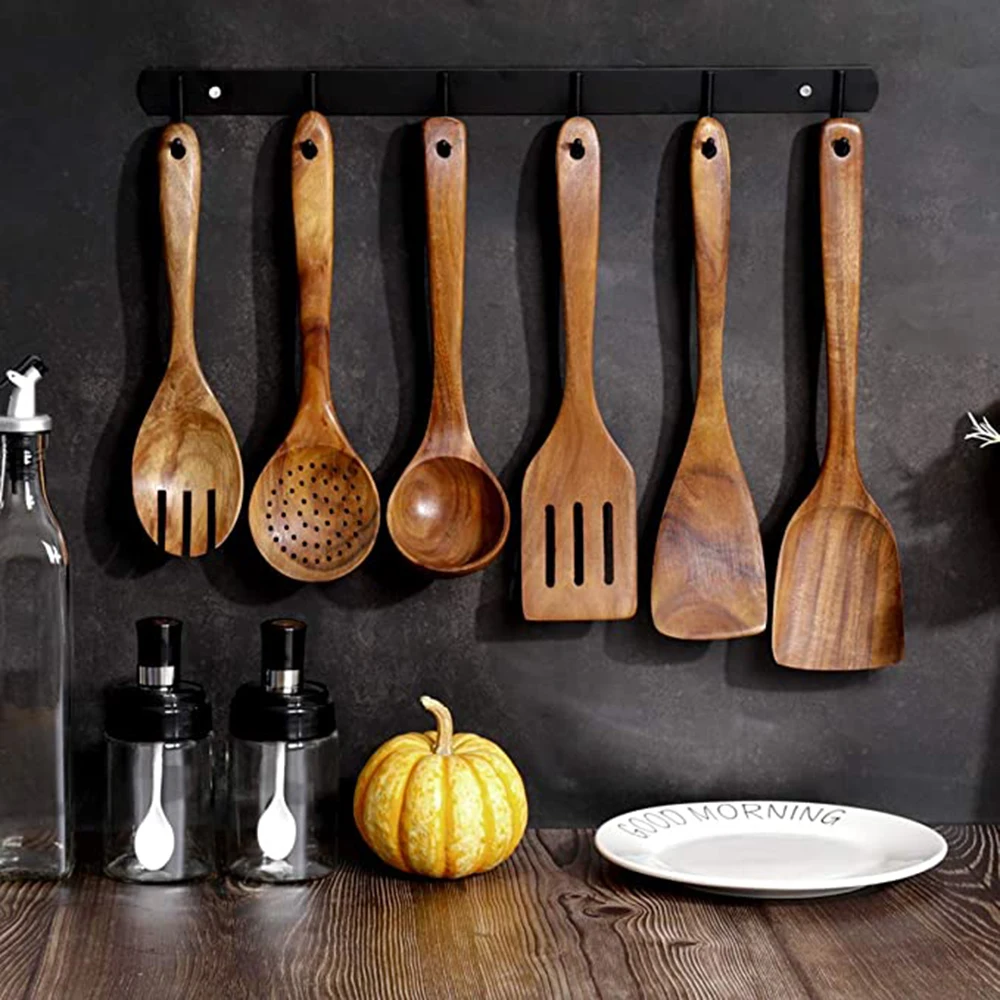 1-7pcs Kitchen Utensils Set Wooden Cooking Utensil Set Non-stick Pan Kitchen Tool Neighbor gift Wooden Cooking Spoons Set