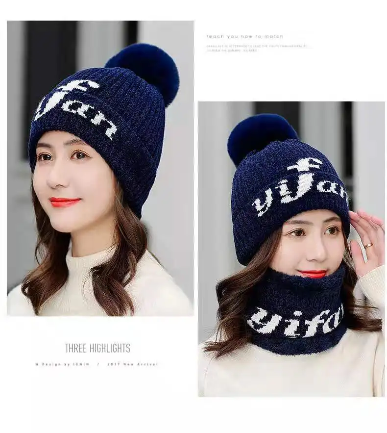2019RussiaNeck Warm knitted Winter Hor Gur Wool Beanise Skullide VELV Winter Wool Blends Soft