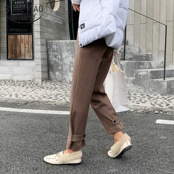 

Ankle-length Plus Size Pants Autumn and Winter 2019 Loose Pants High Waist Broad Legs Straight Harem Pants Trousers 6997 50