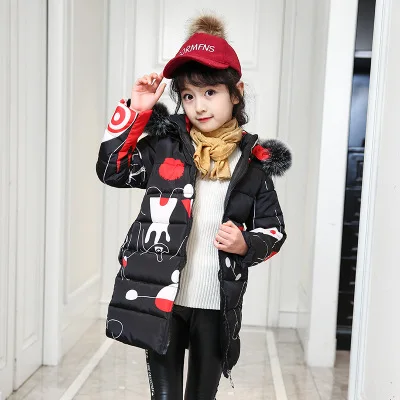 Children's Clothing Winter Fur Jacket for Girls Warm Hooded Thick Cotton-Padded Long Coat Children Winter Outerwear Fashion