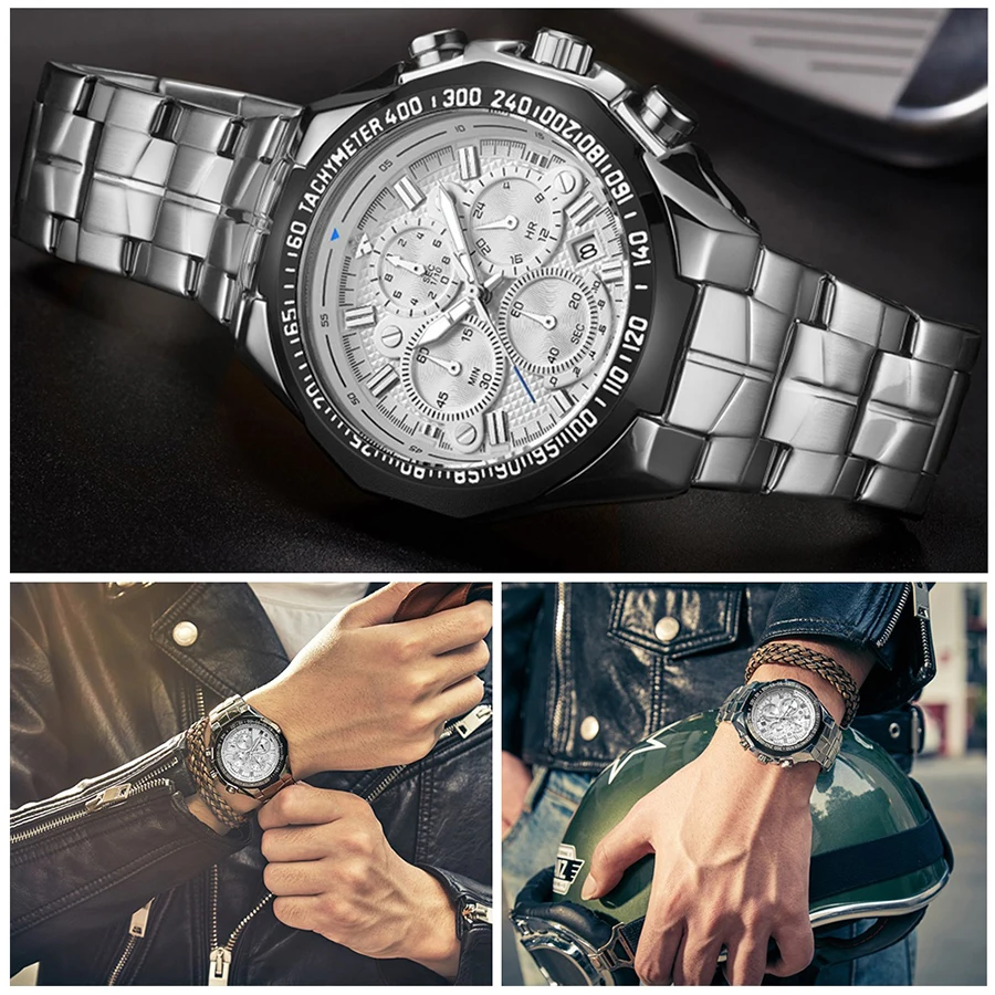 2021 WWOOR Men's Watch Top Brand Luxury Black Wrist watch Fashion Sports Chronograph steel Quartz Men Watches Relogio Masculino