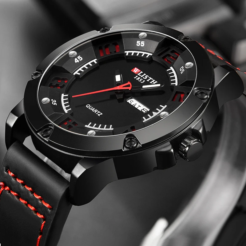 

Men's Sports Watches Analog Waterproof European American Luminous Week Display Calendar Quartz Watch Leather Wrist Watch