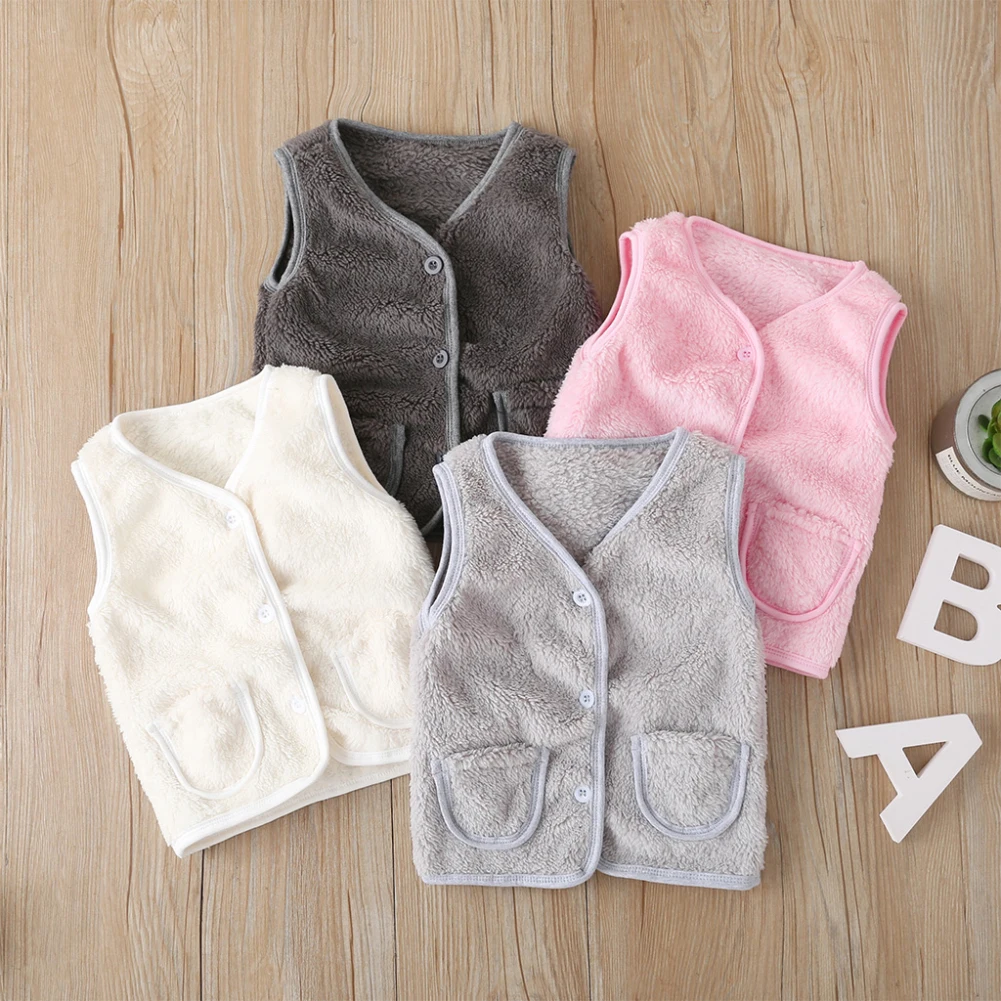 1-6Y Toddler Kids Baby Boy Girl Sleeveless Solid Color Velvet Fur Warm Vest Waistcoat Outwear Children Clothes
