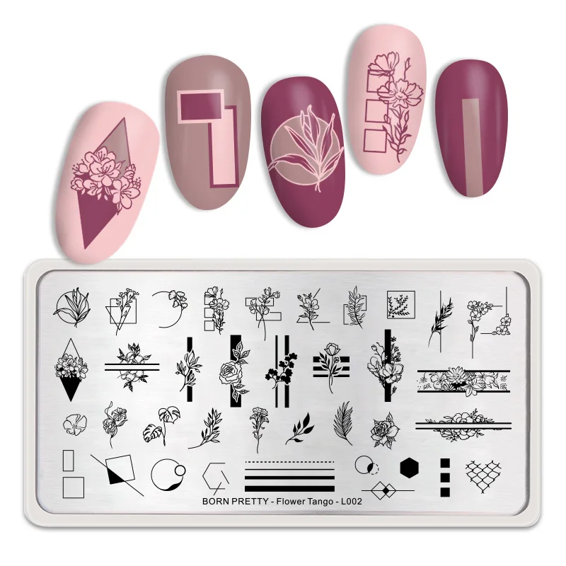 Flower Tango-L002 BORN PRETTY штамп для ногтей пластины Колокольчик для елки дизайн ногтей изображение прямоугольник круглый штамп с изображением Площади Шаблон цветок Геометрическая тема - Цвет: Flower Tango-L002