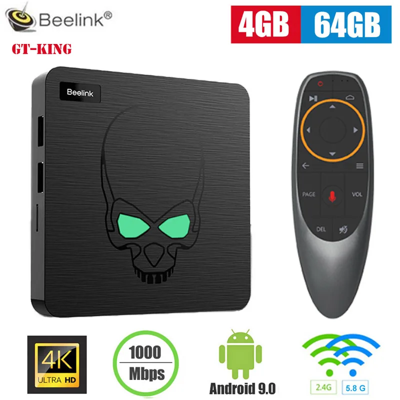 Beelink GT король Смарт Android 9,0 ТВ Box Amlogic S922X 4 Гб 64 Гб 2,4 г голосовые Управление 5,8G Wi-Fi 1000 Мбит/с Декодер каналов кабельного телевидения Поддержка 4K