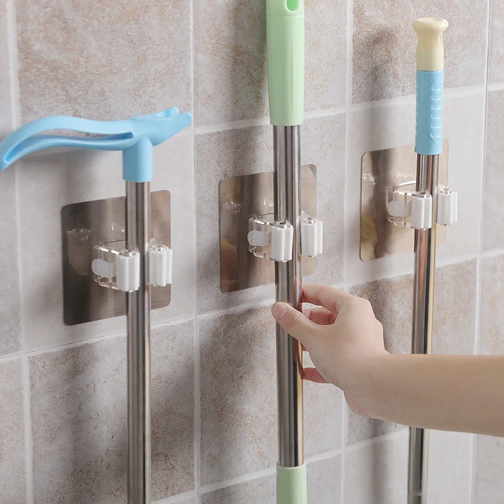 

1 Pc Mop Broom Holder Wall Mounted Mop Holder Household Wall-mounted Seamless Storage Broom Hanger Mop Hook Racks Kitchen