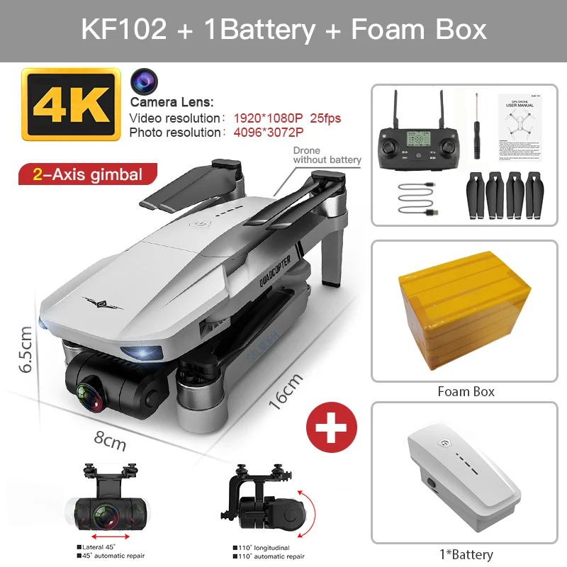 KF102 MAX Drone 4K Profesional with HD Camera 5G WiFi GPS 2-Axis Anti-Shake Gimbal Quadcopter Brushless Mini Dron KF102 4k Dron 