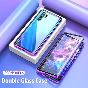 

Magnetic 360 Full Case For Huawei P30 Pro Mate 20 Pro Metal Shell Front Back Double GlassCover Huawei P20 Lite Mate 30Pro Cases