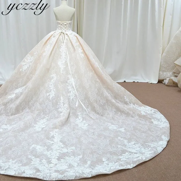 Abiti Da Sposa великолепное милое бальное платье кружевное свадебное платье с аппликацией Большие размеры длинное платье для невесты шампанского W159