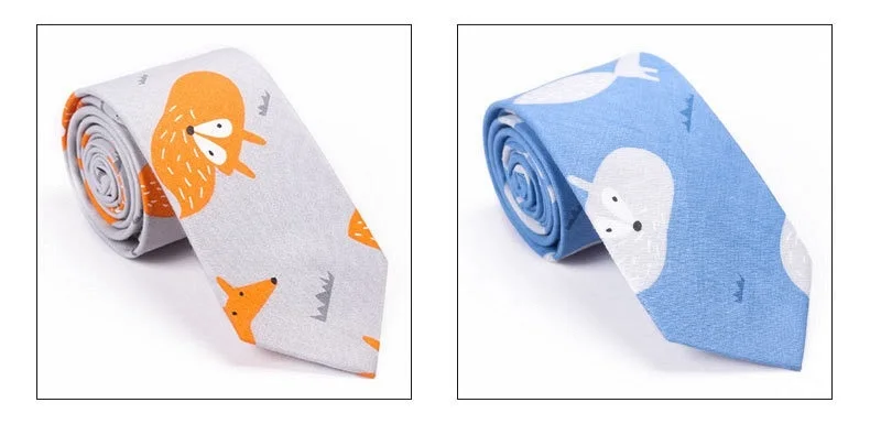 VAGUELETTE Cartoon Animal Pattern Ties For Kids Children's Neckties Panda/Fox Printed Slim Tie Cotton Wedding&Party Accessories