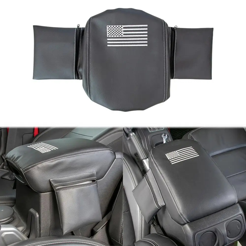 

Car Inner Center Console Armrest Box Pad Leather Black Cover with Storage Pockets for Jeep Wrangler JL 2018 Interior Accessories