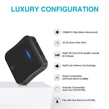 

Bluetooth 5.0 Transmitter Receiver CSR8675 APTX HD LL Bt Audio Music Wireless USB Adapter 3.5mm 3.5 AUX Jack/SPDIF/RCA for TV PC