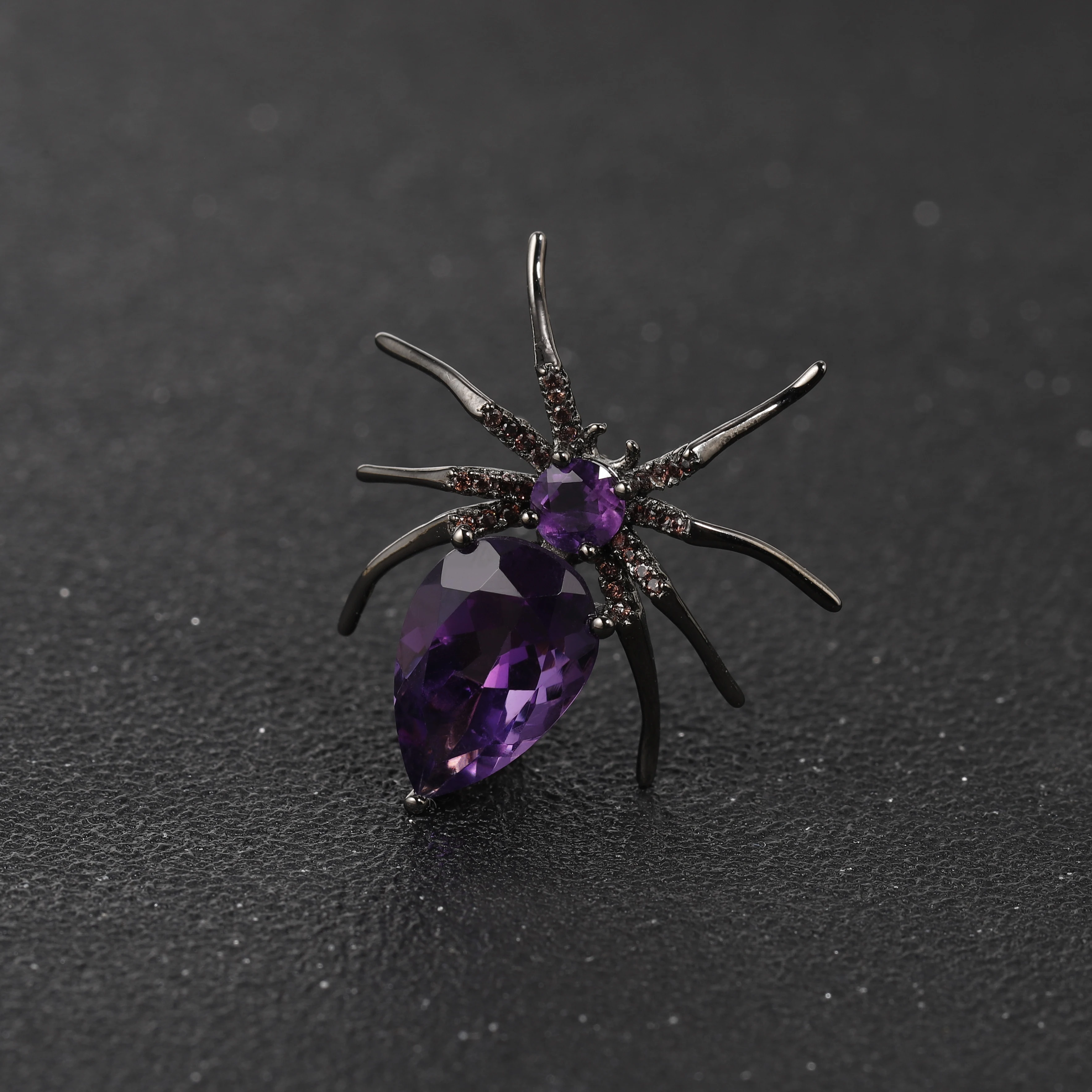 GEM'S BALLET 925 Sterling Silver Cute Animal Spider Brooch Natural Amethyst Gemstone Brooches For Women Accessories Jewelry