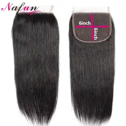 NAFUN волосы прямые 6x6 Кружева Закрытие не Реми человеческие волосы закрытие средний/свободный/три части натуральный цвет перуанские волосы