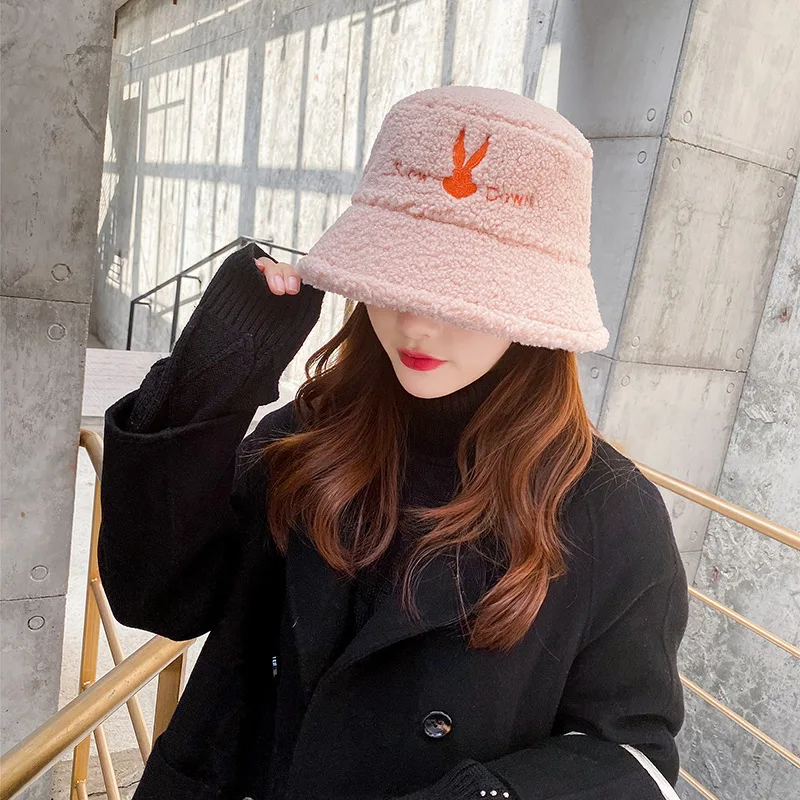 

Winter Bucket Hat Women Hat Solid Color Faux Lambswool Soft Warm Fishing Cap Sun Bucket Hat Breathable Sun Protection Hat Women