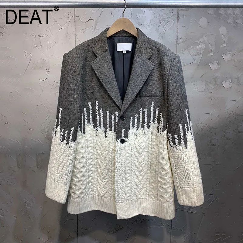 

DEAT 2019 New Spring Fashion High Street Jacket Patchwork Contrast Colors Full Sleeve Single Breasted Loose Jacket WD24302L