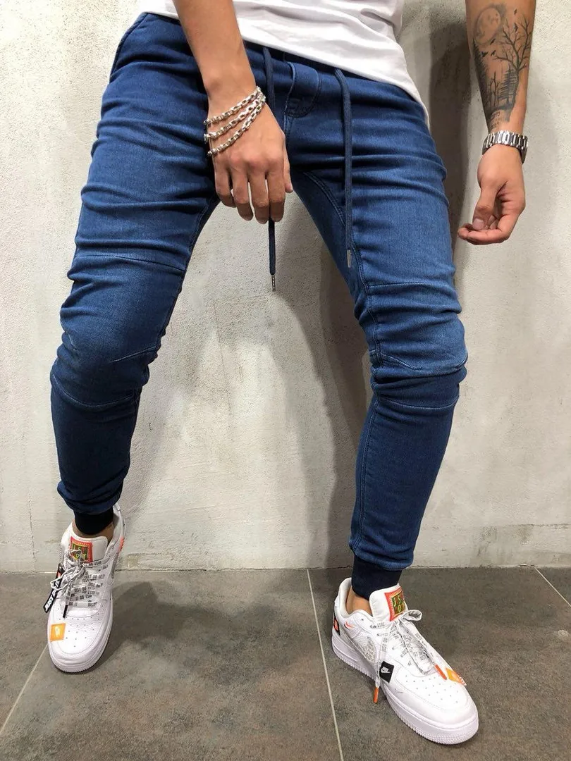 Mens Skinny Jeans Slim Fit Ripped Jeans Big and Tall Stretch Blue Jeans for Men Distressed Elastic Waist M-4XL