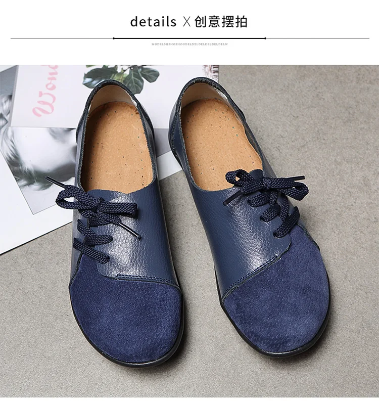 New Women Shoes 2021 Spring Genuine Leather Moccasins Flats Shoes Woman Lace-Up Casual Ladies Driving Shoes Plus Size 35-44