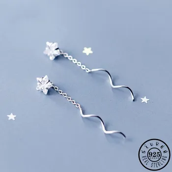 

925 Sterling Silver Cubic Zirconia Small Star Shape Ear Threader Long Chain Dangle Drop Earrings Party Fine Jewelry for Women