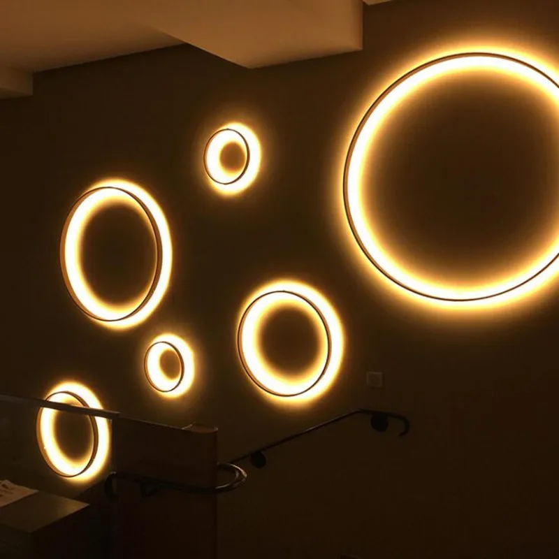 

Modern Art Black Round Led Wall Light Nordic Living Room Background Wall Lamp Balcony Aisle Lamp Cafe Restaurant Decorative Lamp