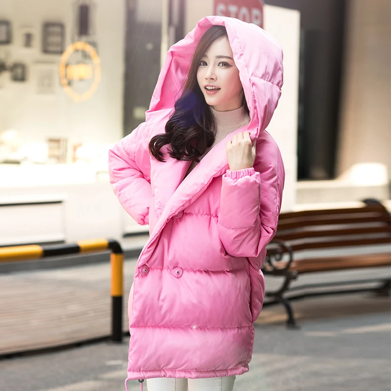 

winter women loose fit coat fashion cute parkas hooded jacket overcoat medium casual plus size duck down overcoat snowear
