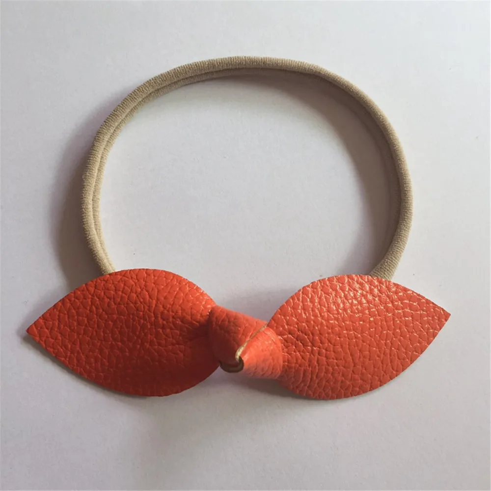1 10pcs/set 47color Handmade leaves Leather Bow Headband Elastic Nylon Hair Bands For Girls Kids Hairwears Accessories - Цвет: 1