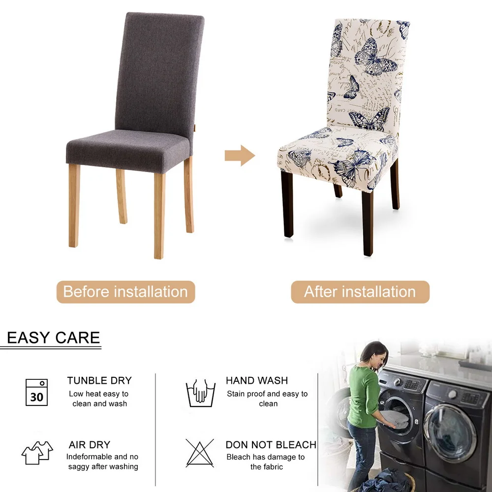 1/2/4/6pcs Printed Chair Cover Spandex Stretch Elastic Slipcovers Anti-dirty Chair Covers For Wedding Dining Room Banquet New