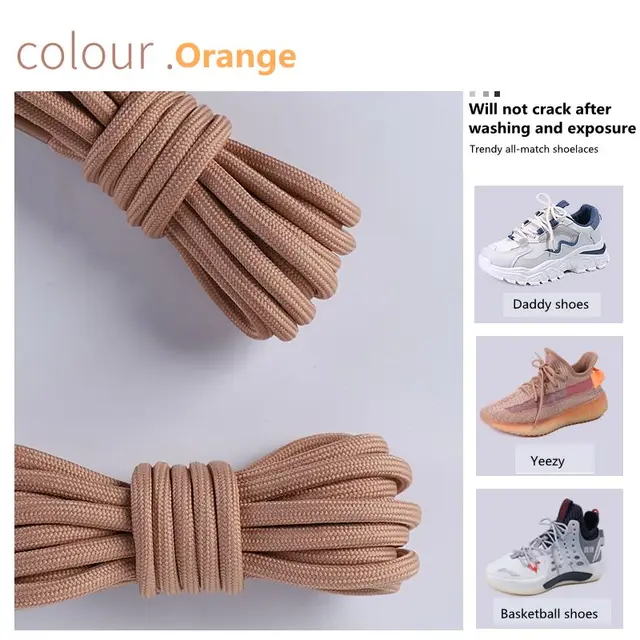 1Pair New 2021 Round Shoelaces Polyester Solid Classic For Yezy Sports Martin Boot shoeslace Sneaker Shoe Laces Strings 20colors Orange