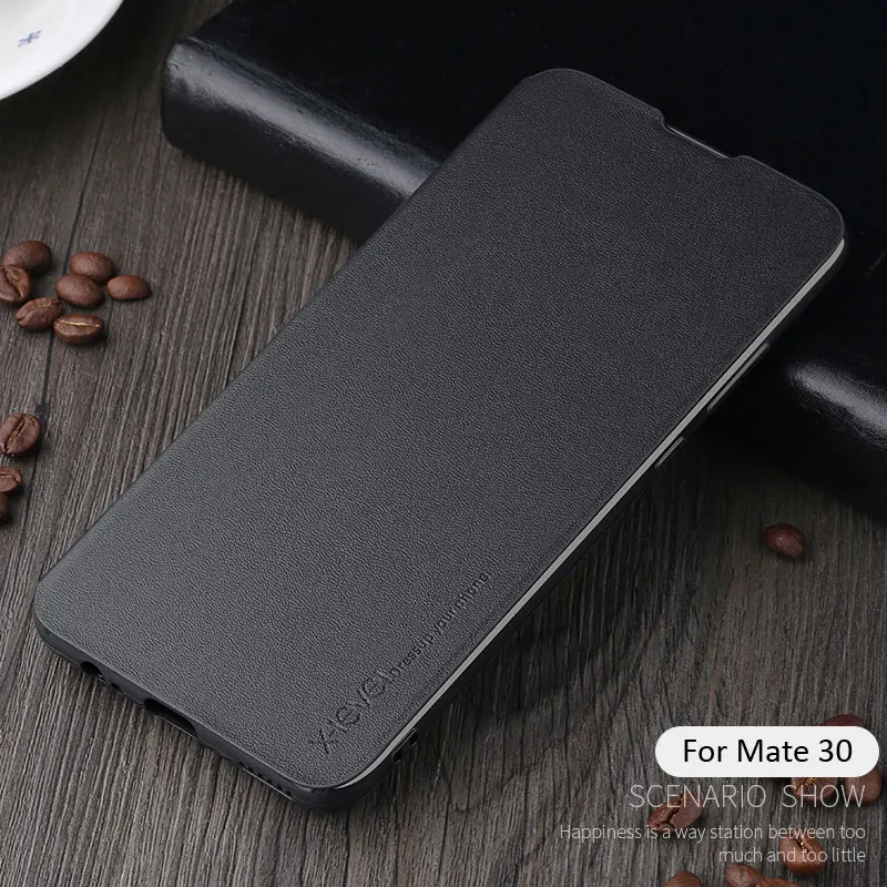 Black Кожаный флип-чехол X-Level для huawei mate 30 Pro, ультратонкий - Цвет: Black