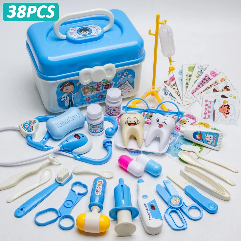 44pcs / set Enfants Faire semblant de jouer Jouet Docteur Jouet Infirmière  Jouer à la maison Jouets Faire semblant Docteur Simulation Clinique  Appareils avec sac de rangement